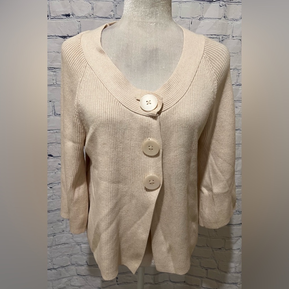 Pria Ivory Cotton Blend 3 Button Cardigan Sweater Size XL